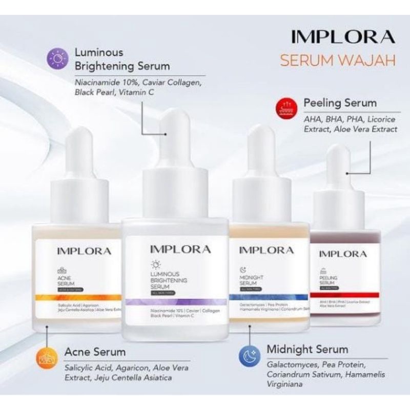 SERUM IMPLORA/IMPLORA SERUM ACNE/LUMINOUS/MIDNIGHT/PEELING~IMPLORA SERUM ORIGINAL 100%