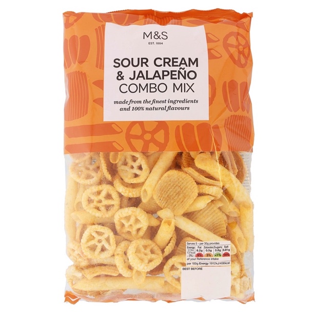 

Marks & Spencer Food Jalapeno and Sour Cream Chips Crisps Cheesy UK Snack Cemilan Keripik Rasa Keju