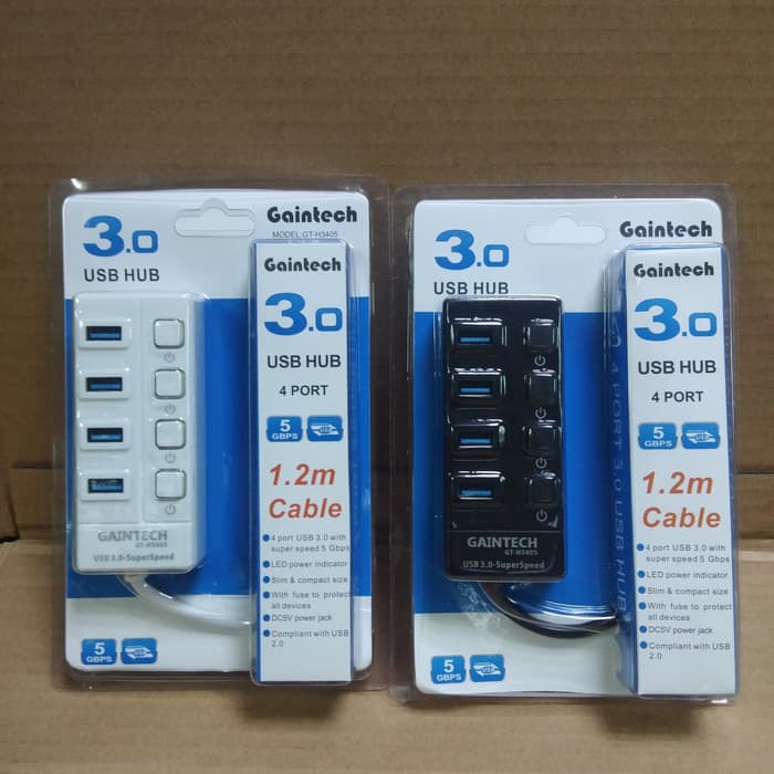 USB 3.0 HUB 4 Port ON-OF Gaintech Kabel 1.2M Cable 1.5 Meter - Super Speed GT-H3405