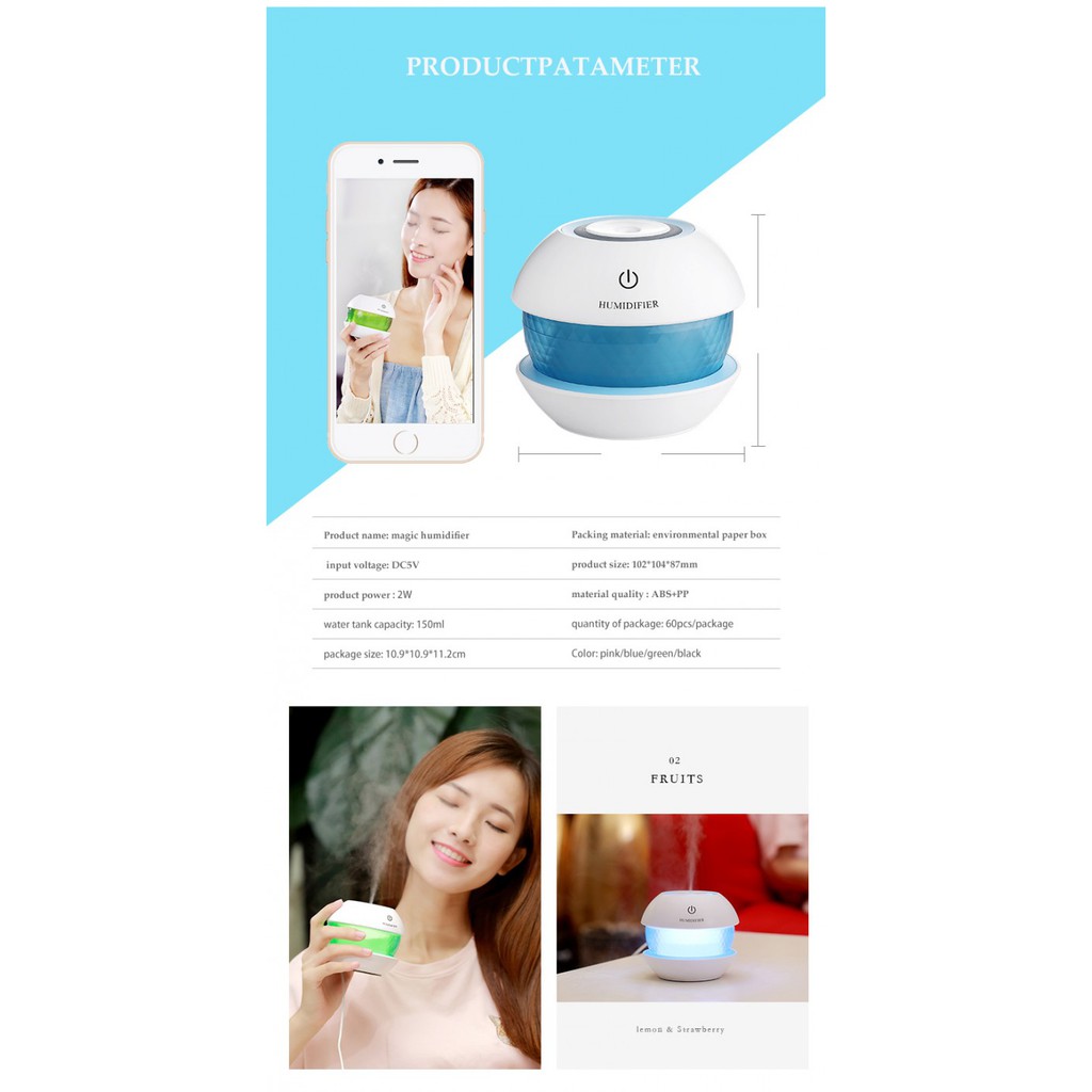 Magic Diamond Humidifier Car Essential Oil LED Night Light - Kapasitas 150ml
