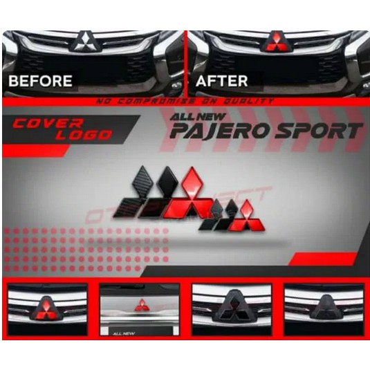 Cover Logo Emblem Depan Belakang MERAH HITAM Mitsubishi Pajero