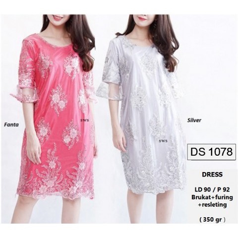 DS1078 - DRESS PESTA BRUKAT DRESS MIDI BORDIR MEWAH WANITA IMPORT MODERN MURAH