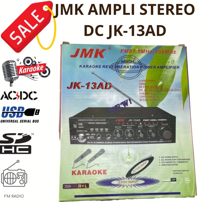 AMPLI KARAOKE STEREO AC/DC AMPLIFIER JMK JK13AD CAR AMPLI DOUBLE FUNGSI