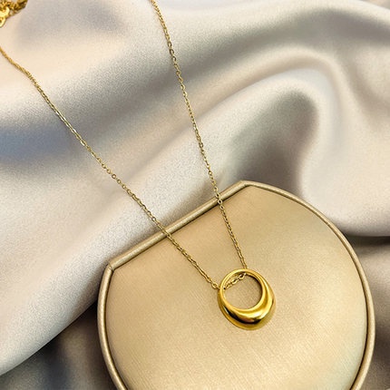 Kalung Titanium Steel Liontin Bulat Tetesan Air Tiga Dimensi Korea Yang Modis