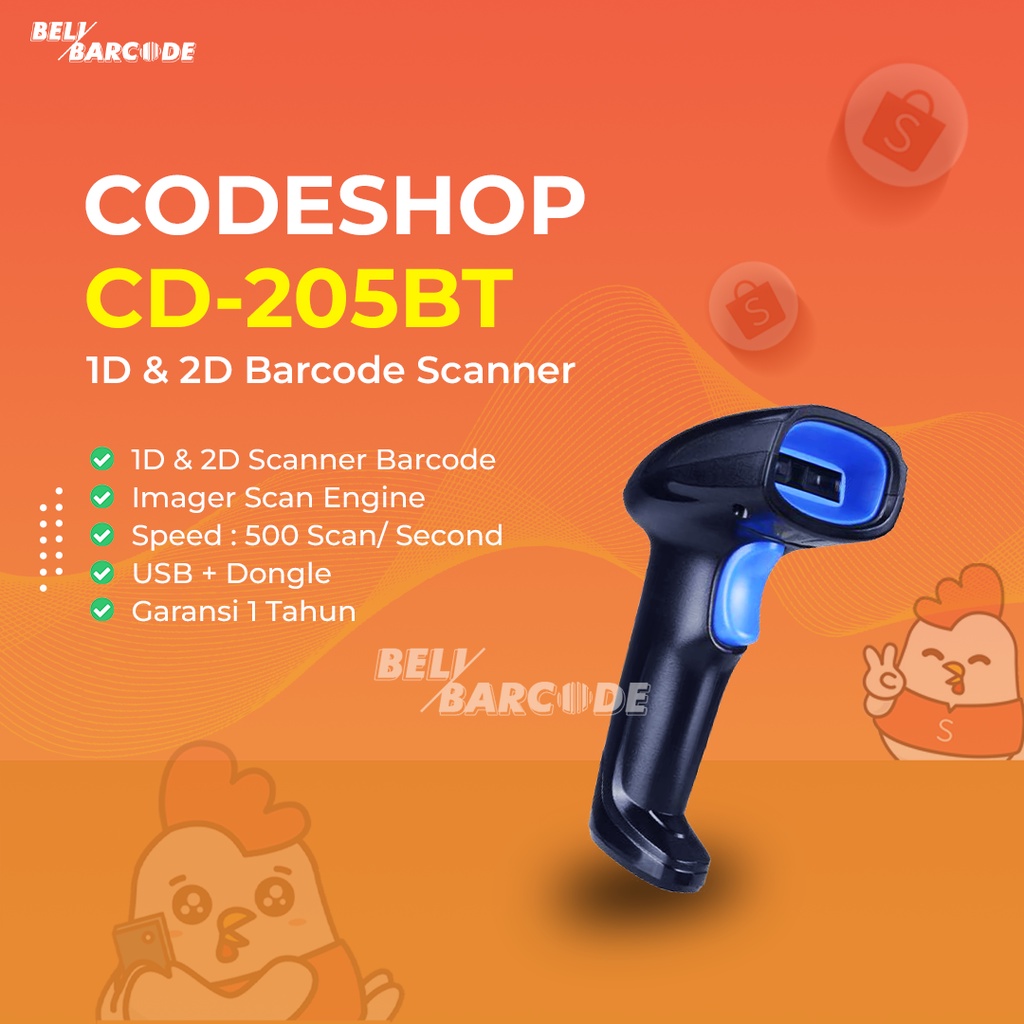 Scanner Barcode Codeshop CD 205 BT 1D 2D Usb Bluetooth