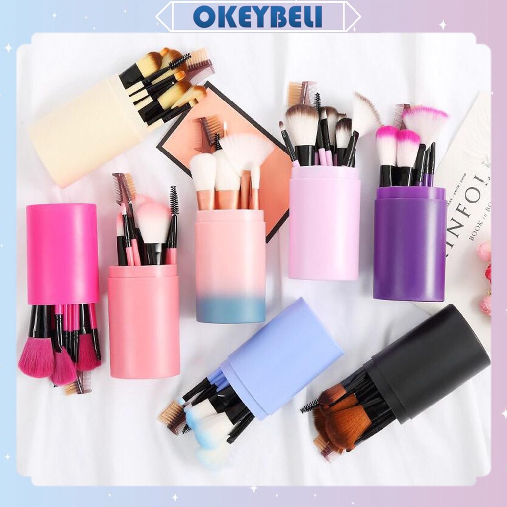 â¢OKEY BELIâ¢KM055 Kuas Alat Make Up Kosmeti Tabung 12 Pcs