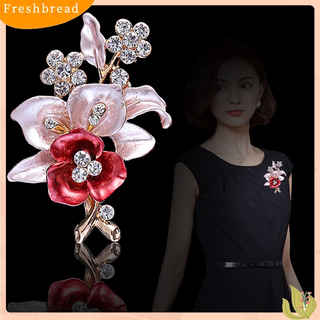 [ TERLARIS]Brooch Pin Flower Shape Chic Decoration Alloy Rhinestone Inlaid Flower Brooch Pin for Wedding