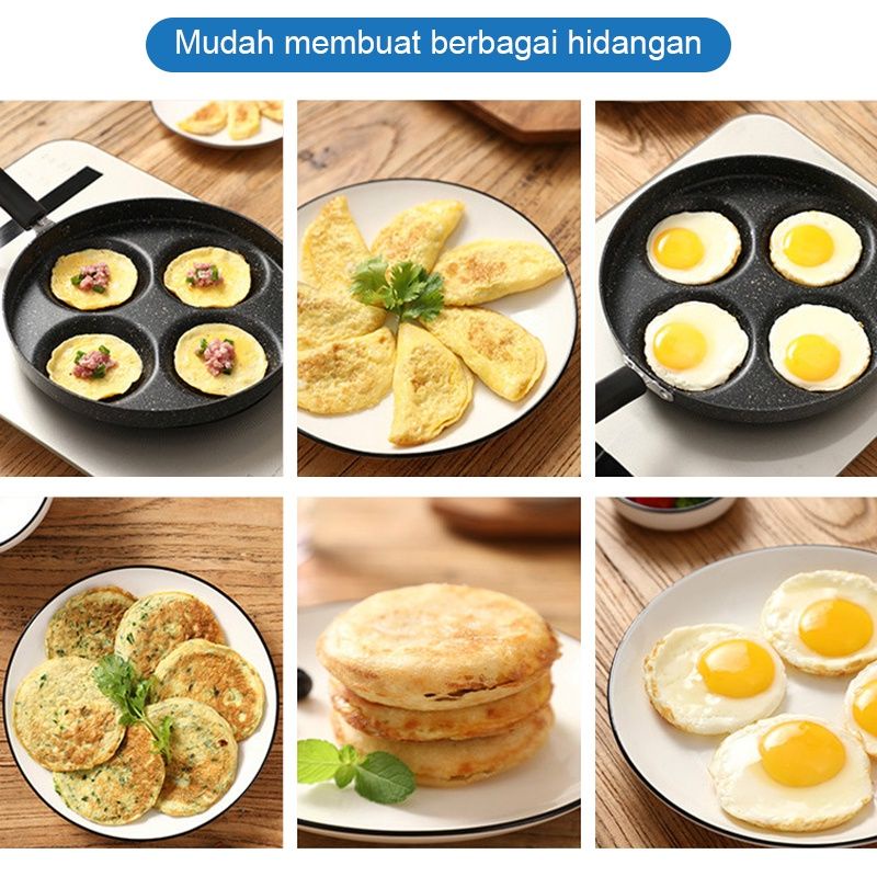 (COD) Panci Penggorengan Telur 4 Lubang / Cetakan Telur 4 lubang / Teflon Pancake