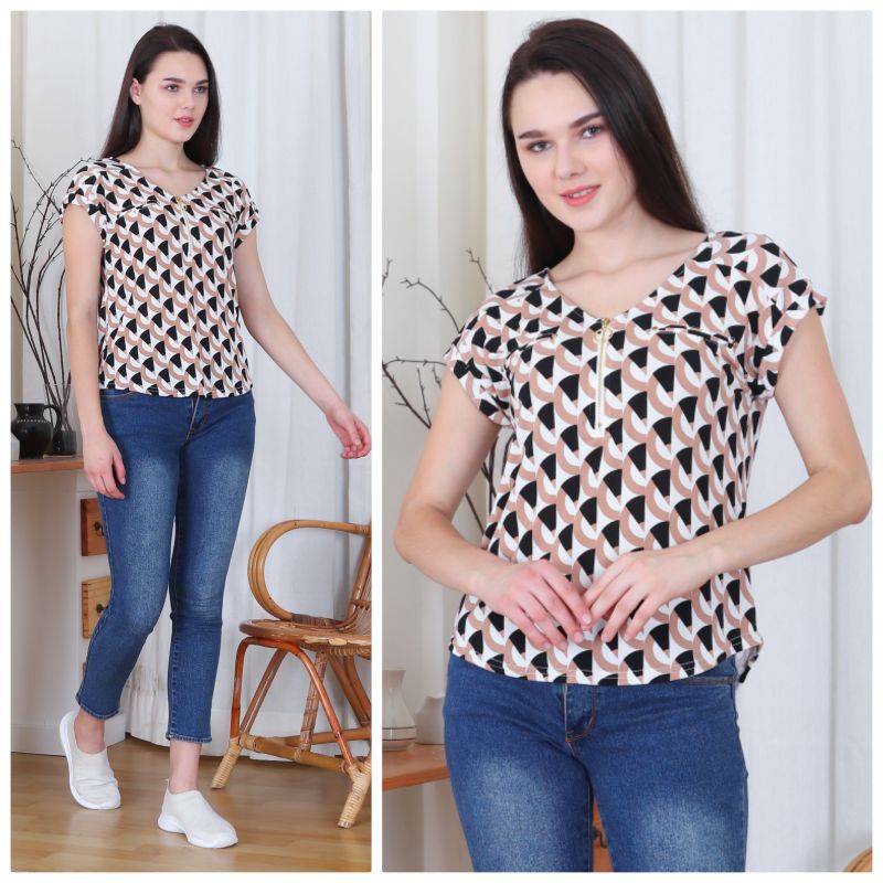 BLOUSE CASUAL ZIPER DEPAN BRANDED EXPORT TERMURAH