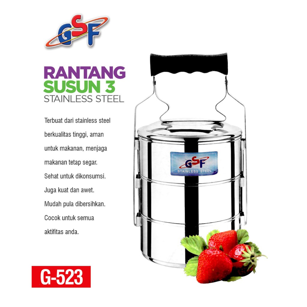 FoodCarrier Rantang susun stainless steel tahan panas - rantang piknik 3 susun / rantang jadul 523/513/514