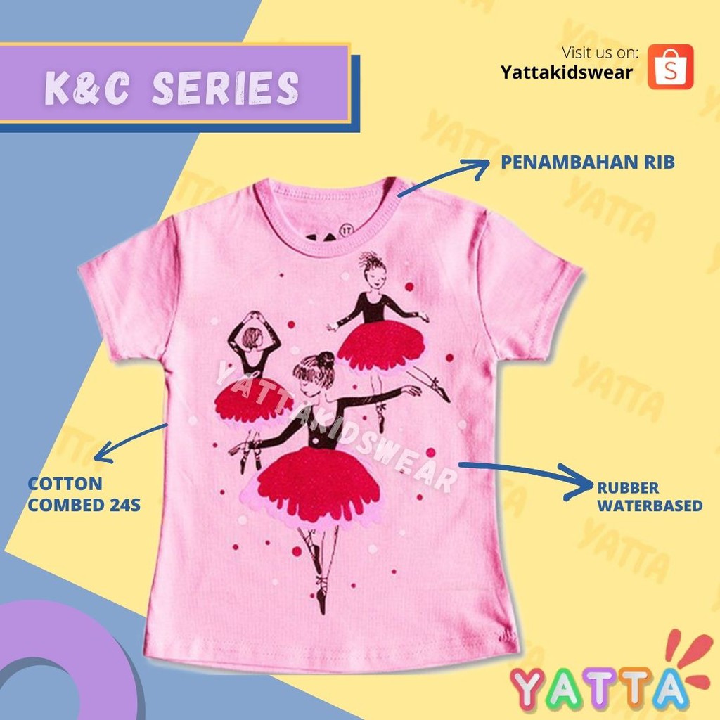 YATTA BAJU ANAK PEREMPUAN / KAOS ANAK LENGAN PENDEK MOTIF BALERINA PINK 1 - 10 TAHUN COD