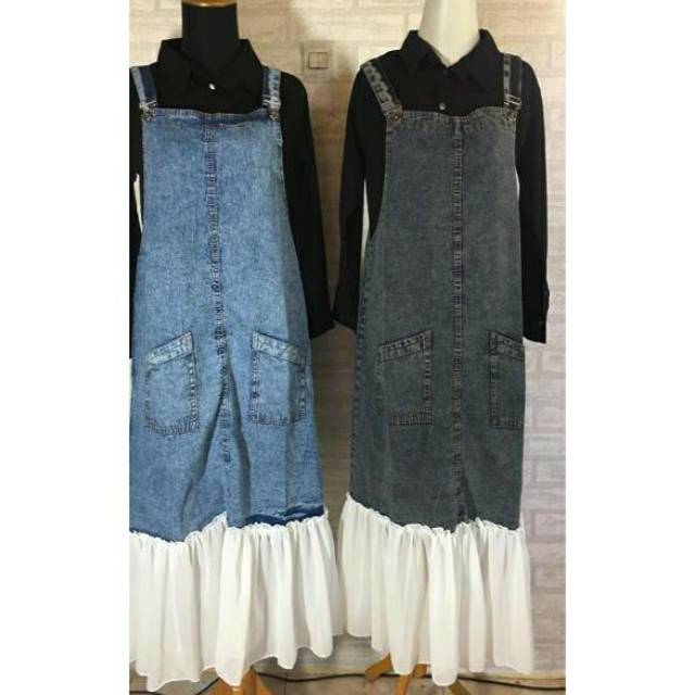 CLOW OVERAL MIDI JEANS KANTONG TENGAH DAN KANTONG SAMPING