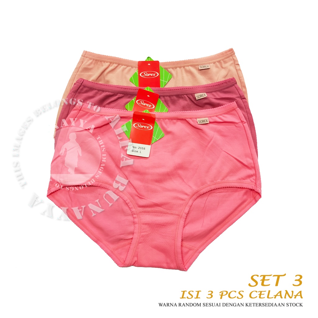 3 Pcs Celana Dalam Wanita SOREX 2055 - MAXY Cutting - Anti Slip Basic Panty CD Underwear - Pakaian Dalam Wanita Katun Cotton