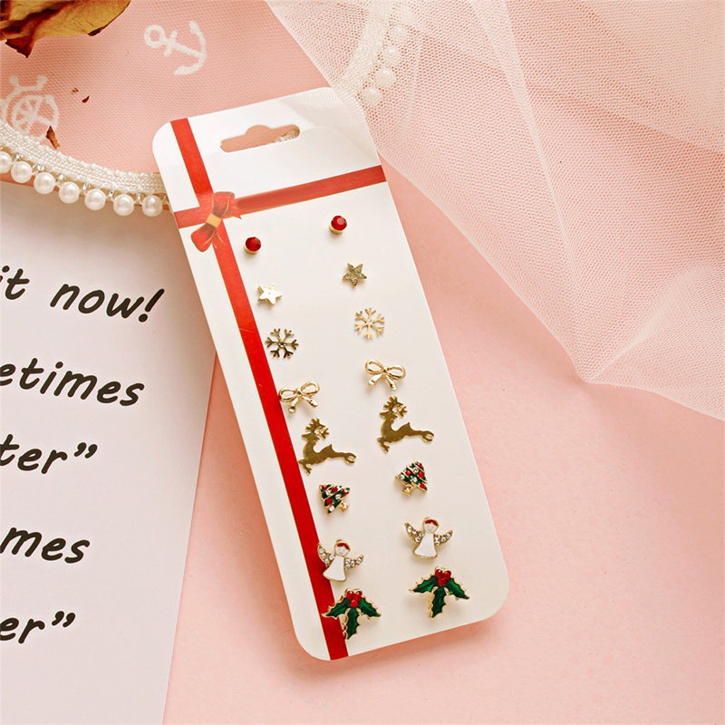 8 Pasang / Set Anting Desain Santa Claus Elk Snowflake Snowman Untuk Aksesoris Natal