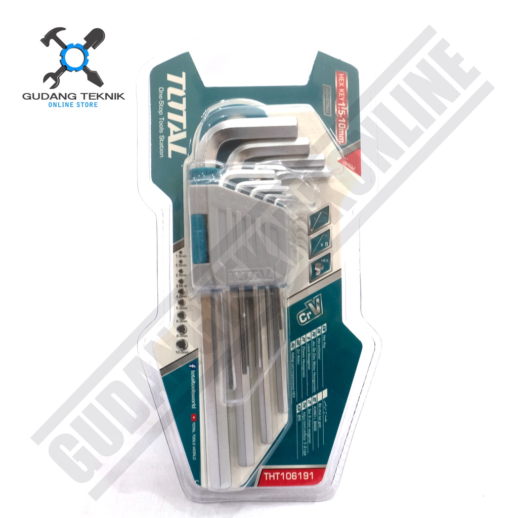 Kunci L 1 Set 9pcs TOTAL THT106191 / Hex Key TOTAL - Kunci L  Segi 6 Set 9 pcs TOTAL