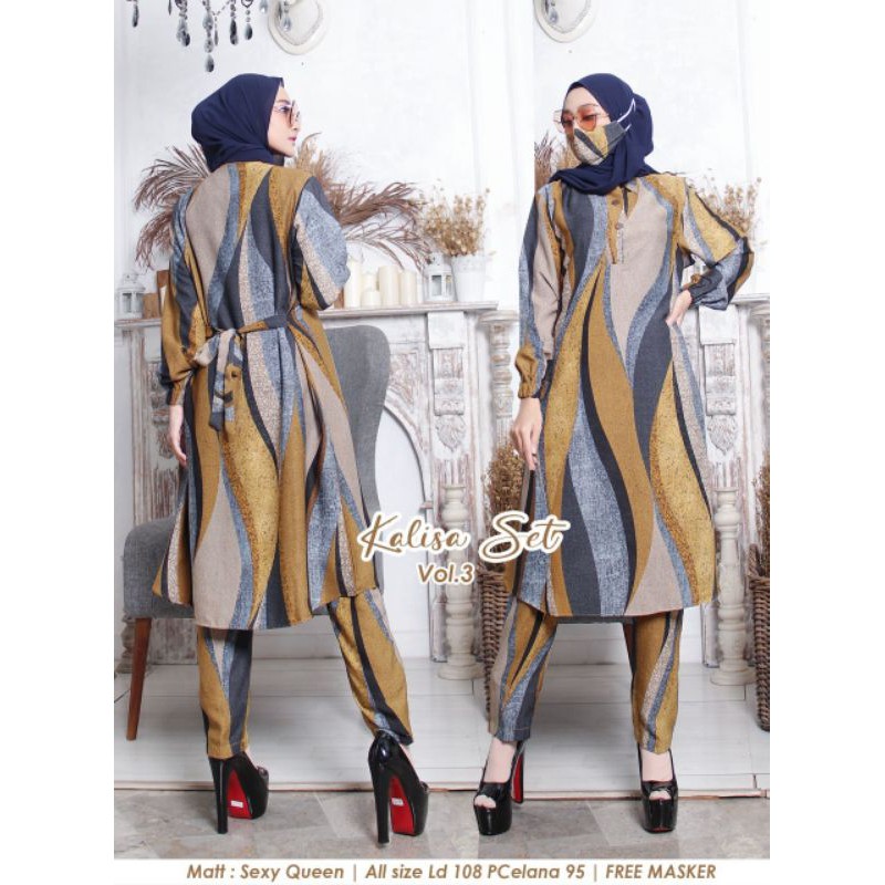 [FREE MASKER] STELAN TUNIK LENGAN PANJANG / SET TUNIK MOTIF MAXMARA LUX