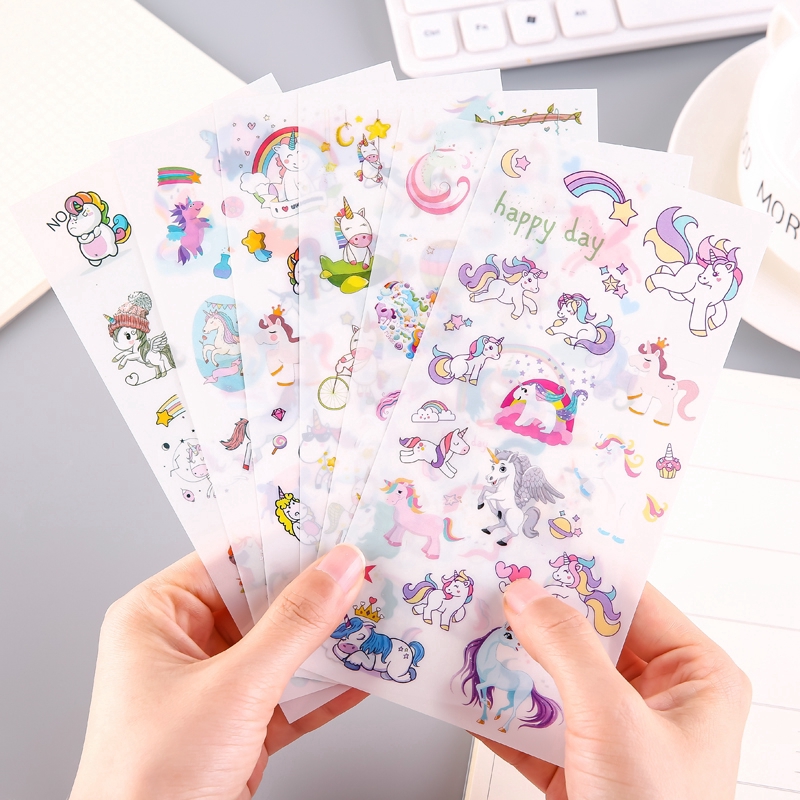 6 Lembar Stiker Motif Kartun Unicorn Lucu Untuk Dekorasi Handbook