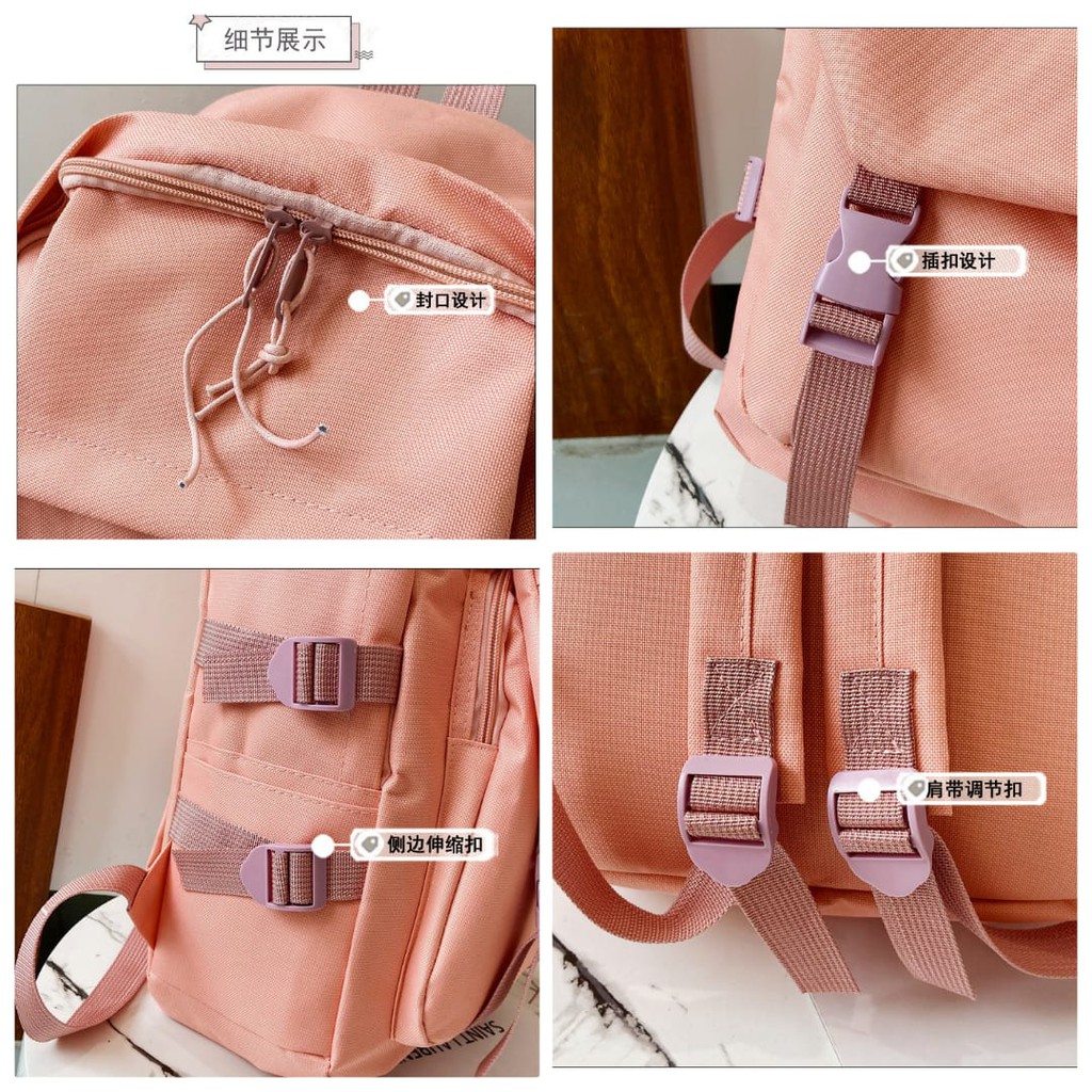 TAS RANSEL KOREA MALLAN TA265P3 PINK BACKPACK SEKOLAH KULIAH KERJA WANITA IMPORT MURAH FASHION ABG