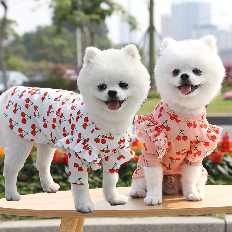 ★〓YUFeiPet〓★ Pet dog clothes soft pajamas cute cherry print puppy vest T-shirt all season pet clothes shirt cat clothes