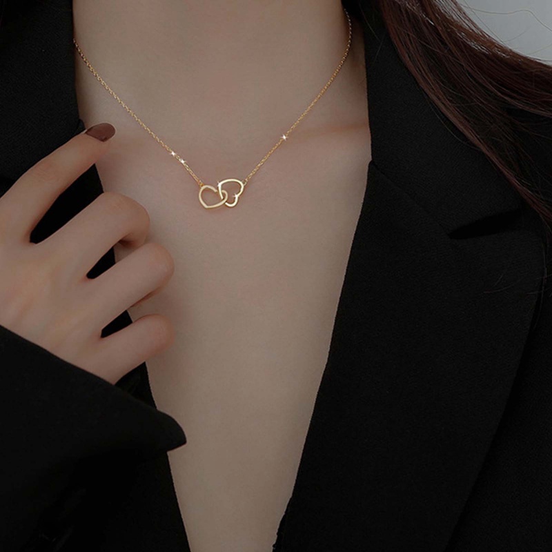 Kalung Choker Bentuk Dua Hati Geometris Untuk Hadiah Ulang Tahun Wanita