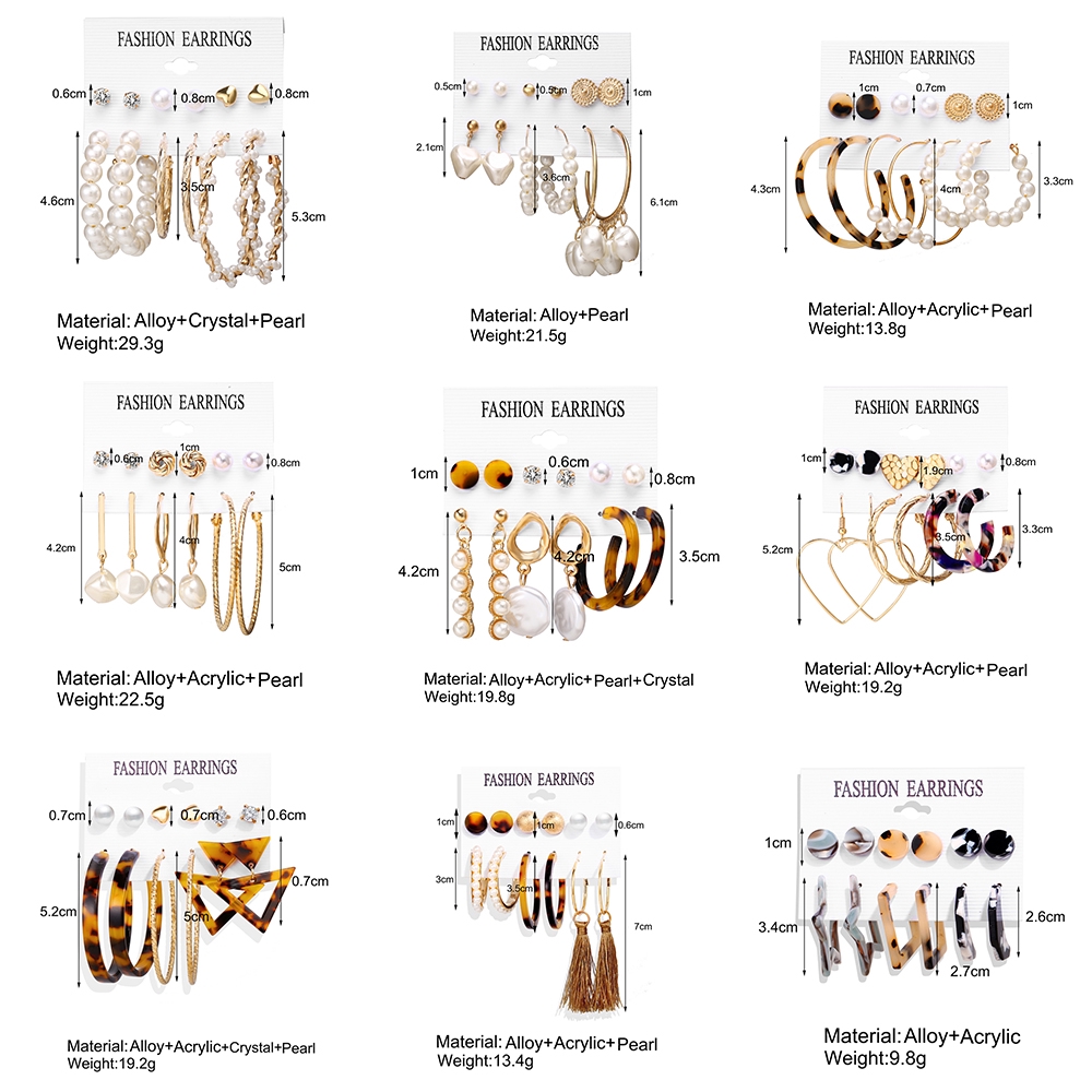 AY(CN) Ifyou 6 Pasang / Set Anting Tusuk Gantung Desain Lingkaran + Rumbai Hias Mutiara Gaya Bohemian Untuk Wanita