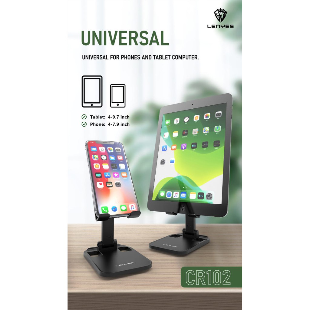 LENYES CR102 Holder Meja Folding Desktop Stand Holder dudukan lipat HP Tablet universal Anti Slip Besi Alluminium original