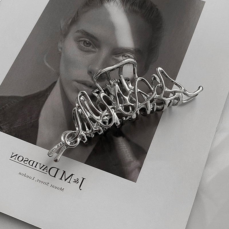 We Flower Irregular Liquid Metal Hair Claw Clips for Women Girls Hollow Silver Alloy Ponytail Holder Headwear