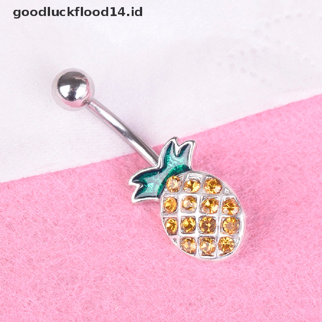 [OOID] Pineapple Steel Navel Rings Crystal Belly Button Ring Bar Body Piercing Jewelry ID