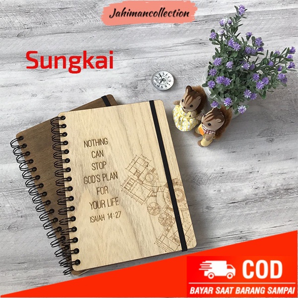 

✨ BISA COD ✨ Buku Jurnal Kayu A5 - Wooden Notebook Scripture - Custom Grafir Nama