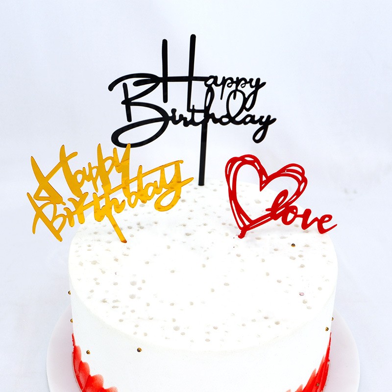 Topper Kue Desain Happy Birthday 15 Gaya Warna Merah Emas Bahan Akrilik Untuk Dekorasi