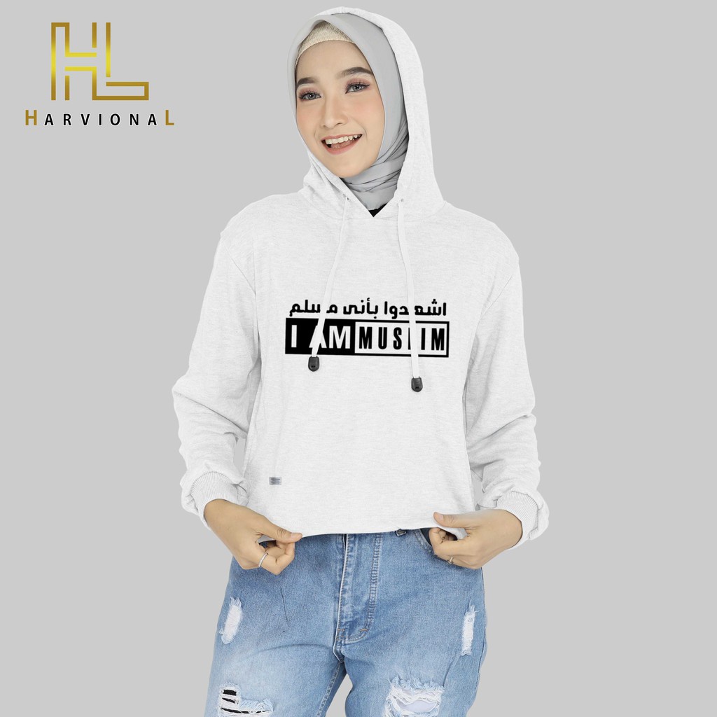 SWEATER CROP HOODIE I AM MUSLIM BAHAN POLOS TERLARIS