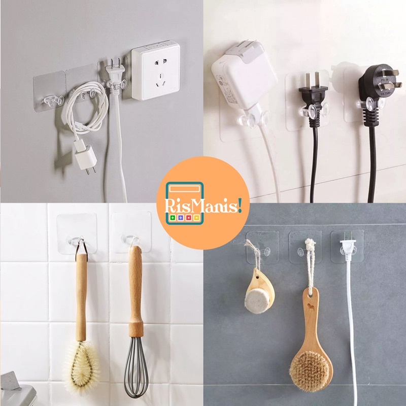 TRANSPARENT WALL HANGER - Gantungan Dinding Serbaguna Pengait Kepala Steker Kabel Charger Ponsel HP