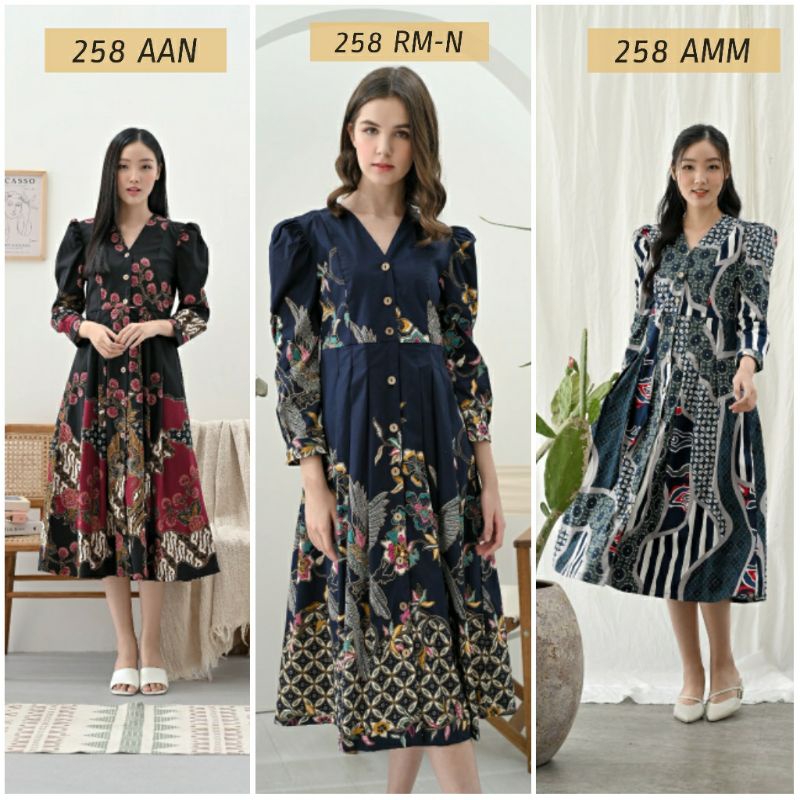 Midi Dress Batik Lengan Panjang, 258 UJO / 258 ASB / 258 AMK / 258 ACC / 258 AYU / 258 BNI / 258 AMM
