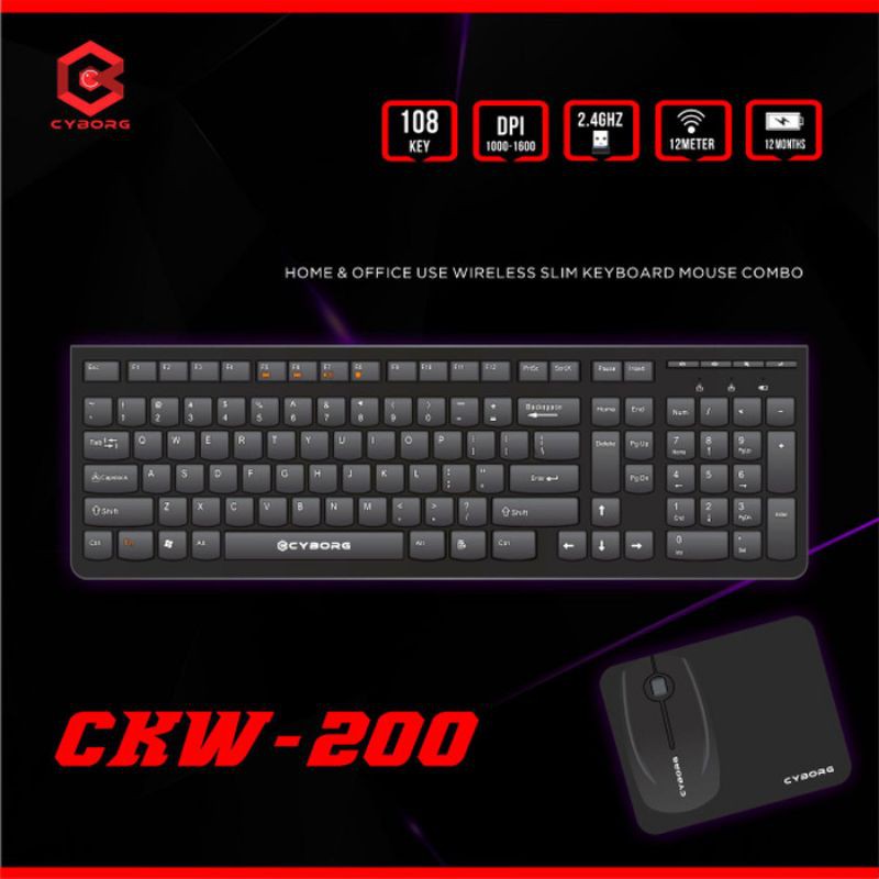 KEYBOARD + MOUSE WIRELESS COMBO CYBORG CKW 200