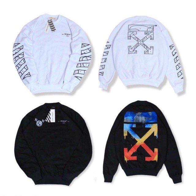 Sweater Crewneck Pria Off-White Hitam & Putih