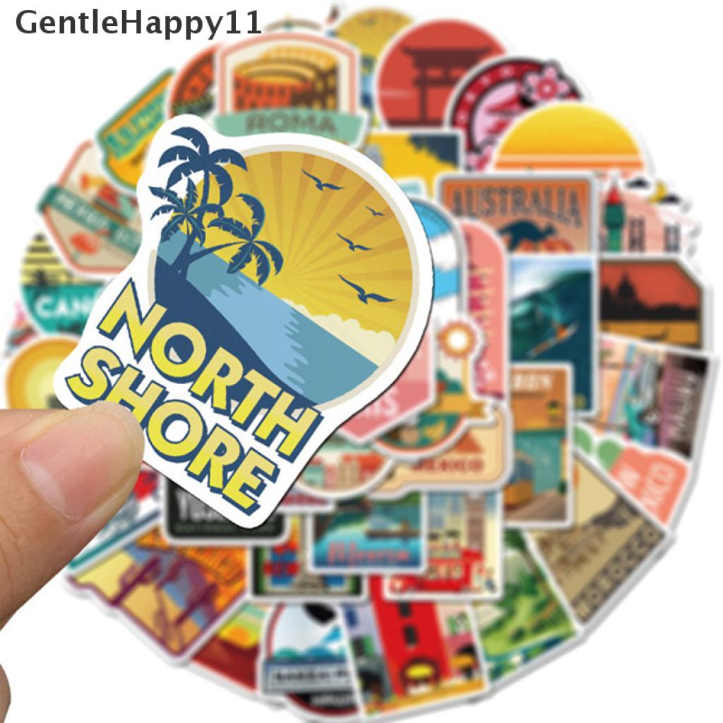 Gentlehappy 50pcs / Set Stiker Graffiti Motif Kartun Pemandangan Kota Anti Air Untuk Dekorasi Koper / Travel