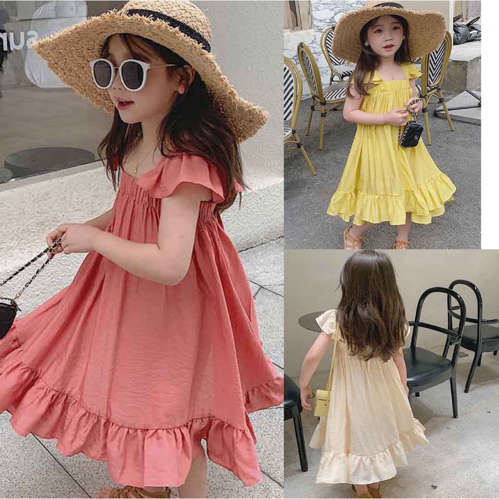 BAJU DRES DRESS DREES ANAK PEREMPUAN WANITA CEWEK POLOS WARNA SALEM UNTUK UMUR 5-6 TAHUN GAYA KOREA WARNA SALEM KEREN MURAH KECE BAGUS