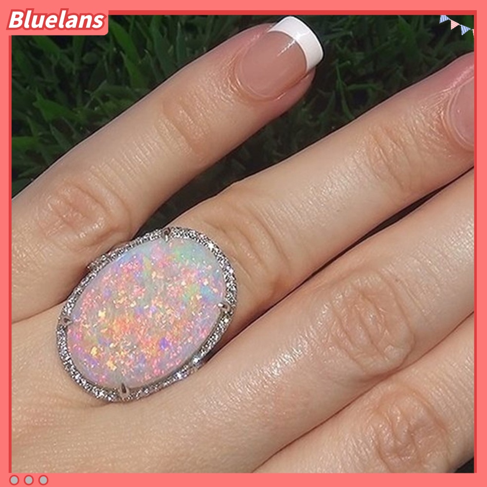 Bluelans Women Shining Artificial Opal Stone Finger Ring Wedding Engagement Jewelry Gift
