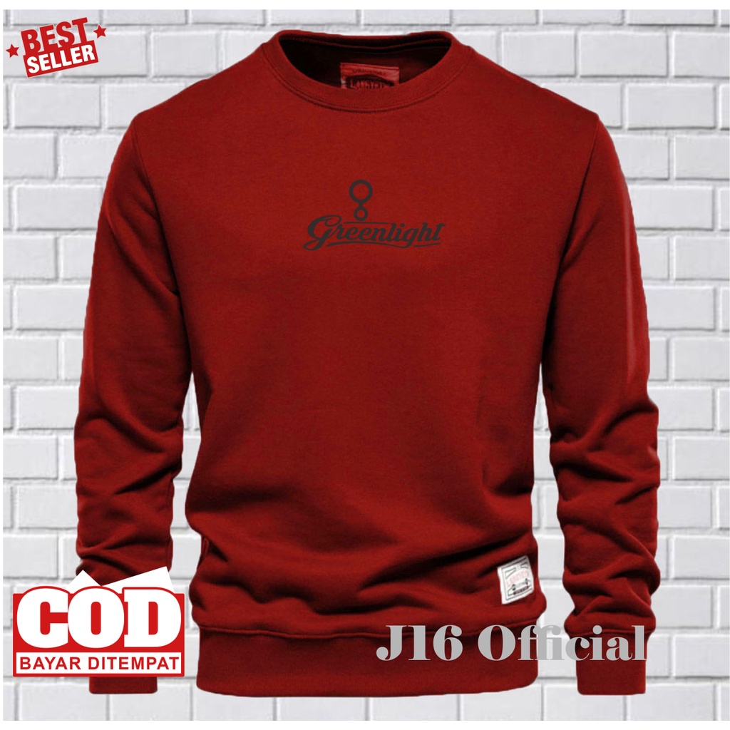 GREENLIGHT Crewneck Jaket Sweater Distro Pria Wanita Bahan Fleece Tebal