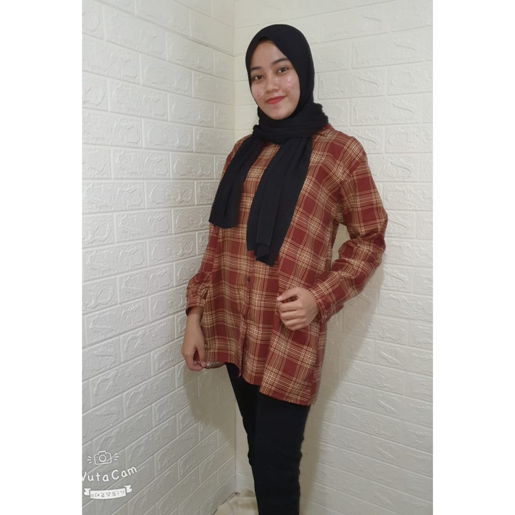 RILLO - KEMEJA TUNIK JUMBO WANITA KATUN MOTIF KOTAK