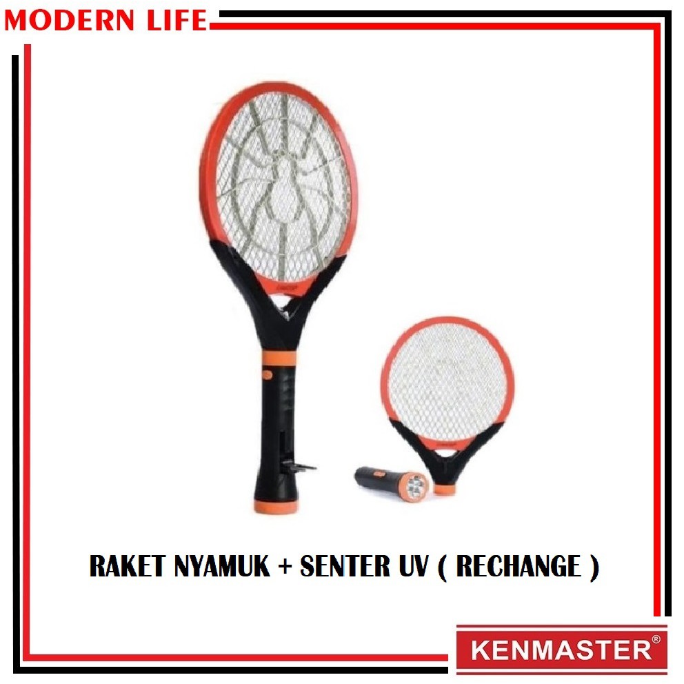 Raket Nyamuk + Lampu Senter UV Recharge Kenmaster