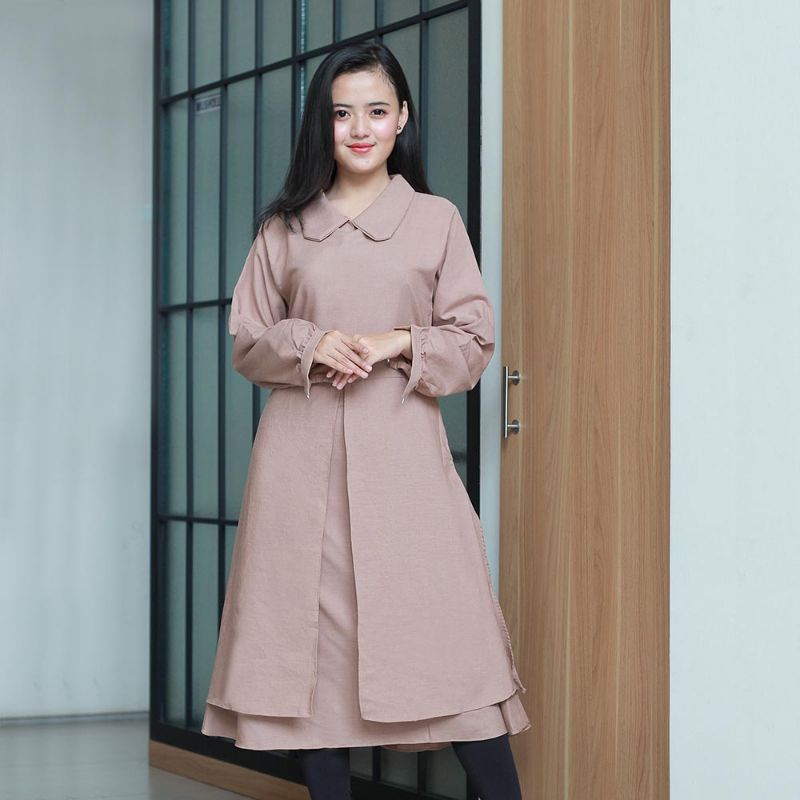 Dress Wanita Elegan Fashion Wanita Midi Dress Cassual Polos Lengan Panjang / Tunik Wanita Panjang