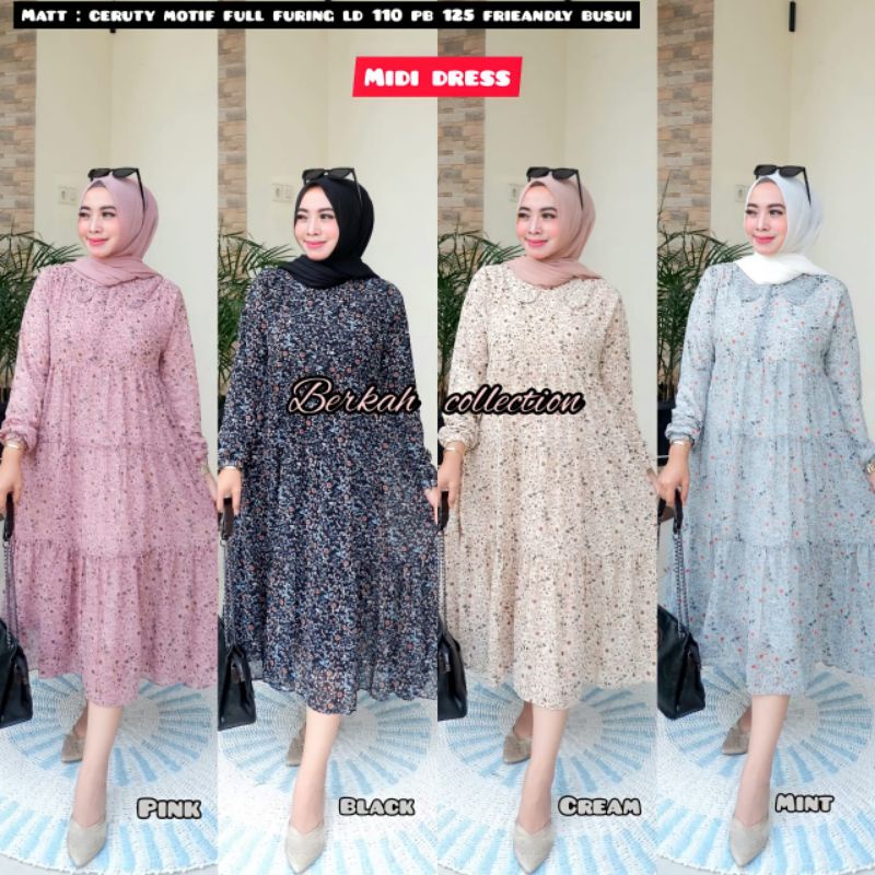 MIDI DEWASA, DRESS TERBARU, MIDI DRESS BAHAN CERUTY BABY DOLL, DRESS DEWASA MIDI, MIDI CERUTY