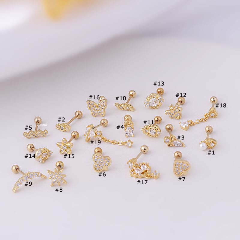 1pc 2022 Anting Tindik Telinga Bentuk Kupukupuhatilebah Helix Lobe 20gauge Bahan Stainless Steel