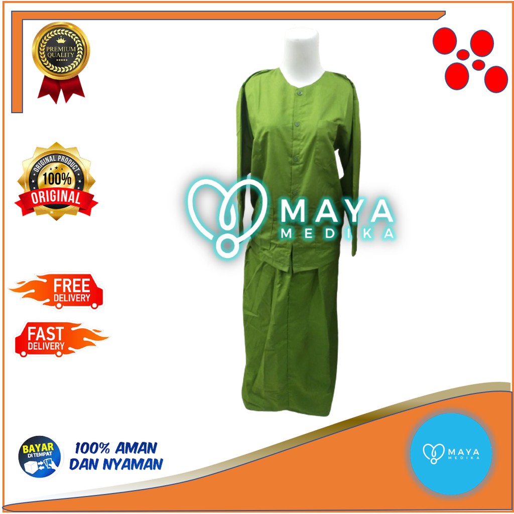 Baju OK Hijau Army Lgn Panjang Rok + Kancing