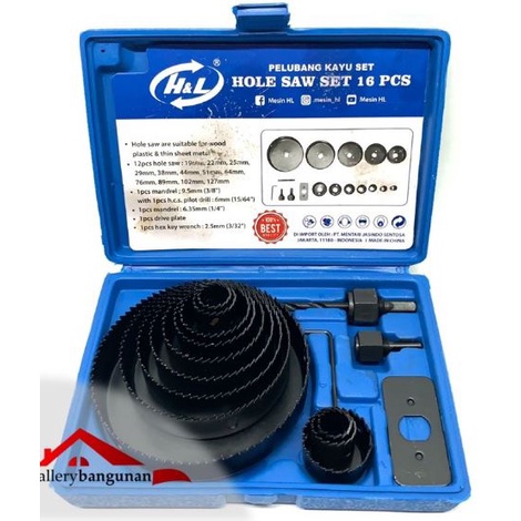 Holesaw Kit Set Mata Bor Hole Saw H&amp;L Set 16pcs