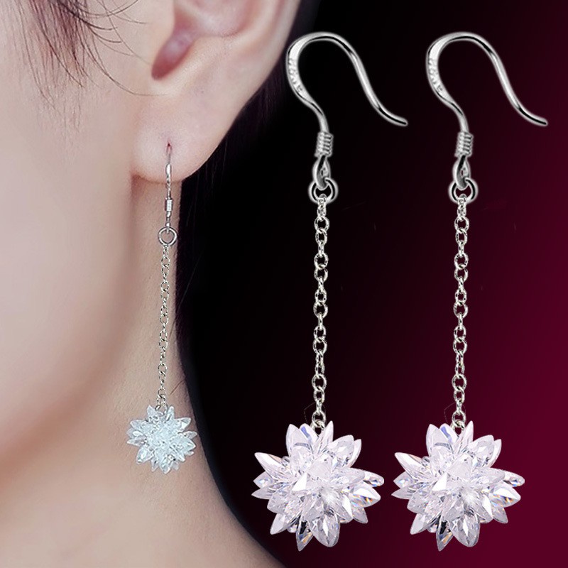 925 Perak Perempuan Liontin Anting-Anting Gaya Korea Bunga Es Bunga Crystal Fashion Perhiasan