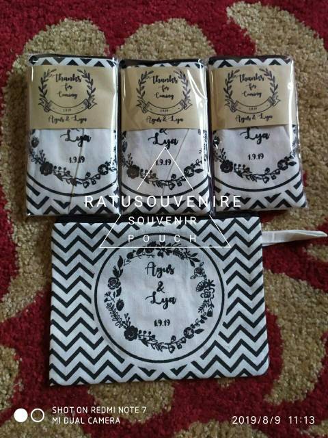 Dompet Souvenir Pernikahan Bahan Blacu Ucapan Terima Kasih Wedding Nikah Pertunangan Engagement ||