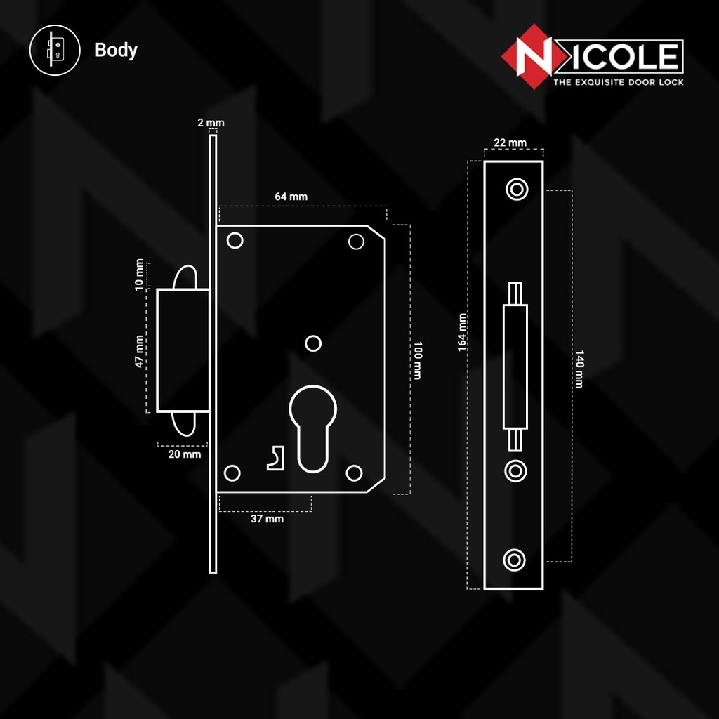 Body Kunci Mekar Hitam / Body Kunci Geser Sliding Door Stainless Black