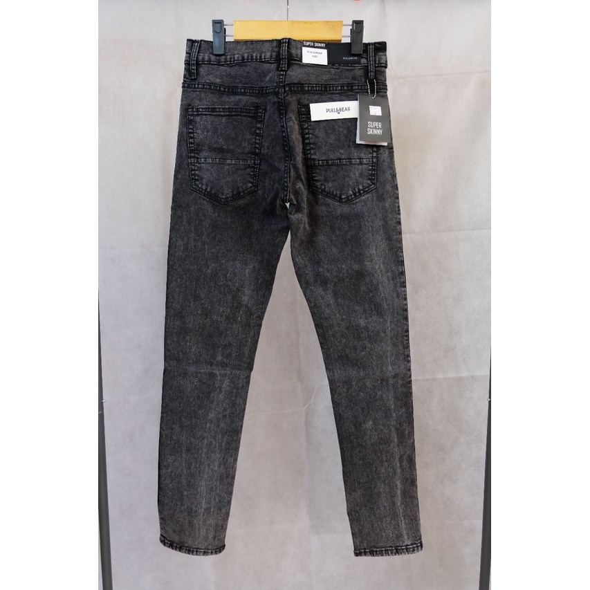 CELANA JEANS PRIA PULL&amp;BEAR BLACK ACID SKINNY STRETCH PULLANDBEAR PULL &amp; BEAR PULL AND BEAR PENSIL